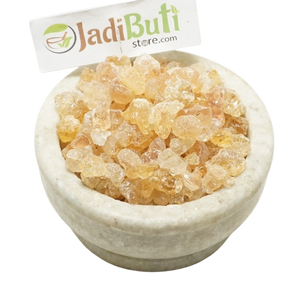 Kikar Gond pale amber gum pieces in a stone bowl — Jadibuti Store