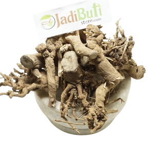 Punarnava beige-brown cut and branching dried root pieces in a stone bowl — Jadibuti Store