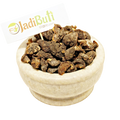 Dried Amla fruit pieces in a stone bowl with Jadibuti Store card