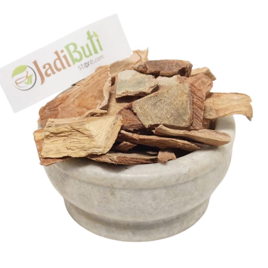 Natural Arjun Chaal dried bark pieces in a stone bowl — Jadibuti Store