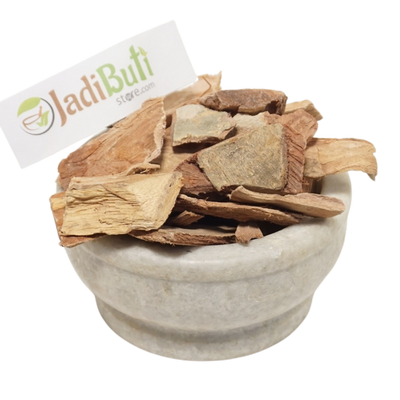 Natural Arjun Chaal dried bark pieces in a stone bowl — Jadibuti Store