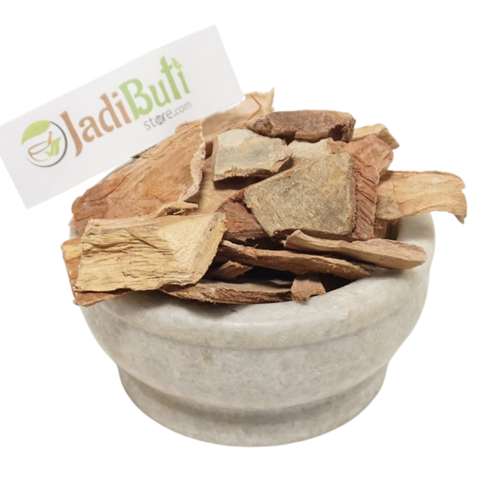 Natural Arjun Chaal dried bark pieces in a stone bowl — Jadibuti Store