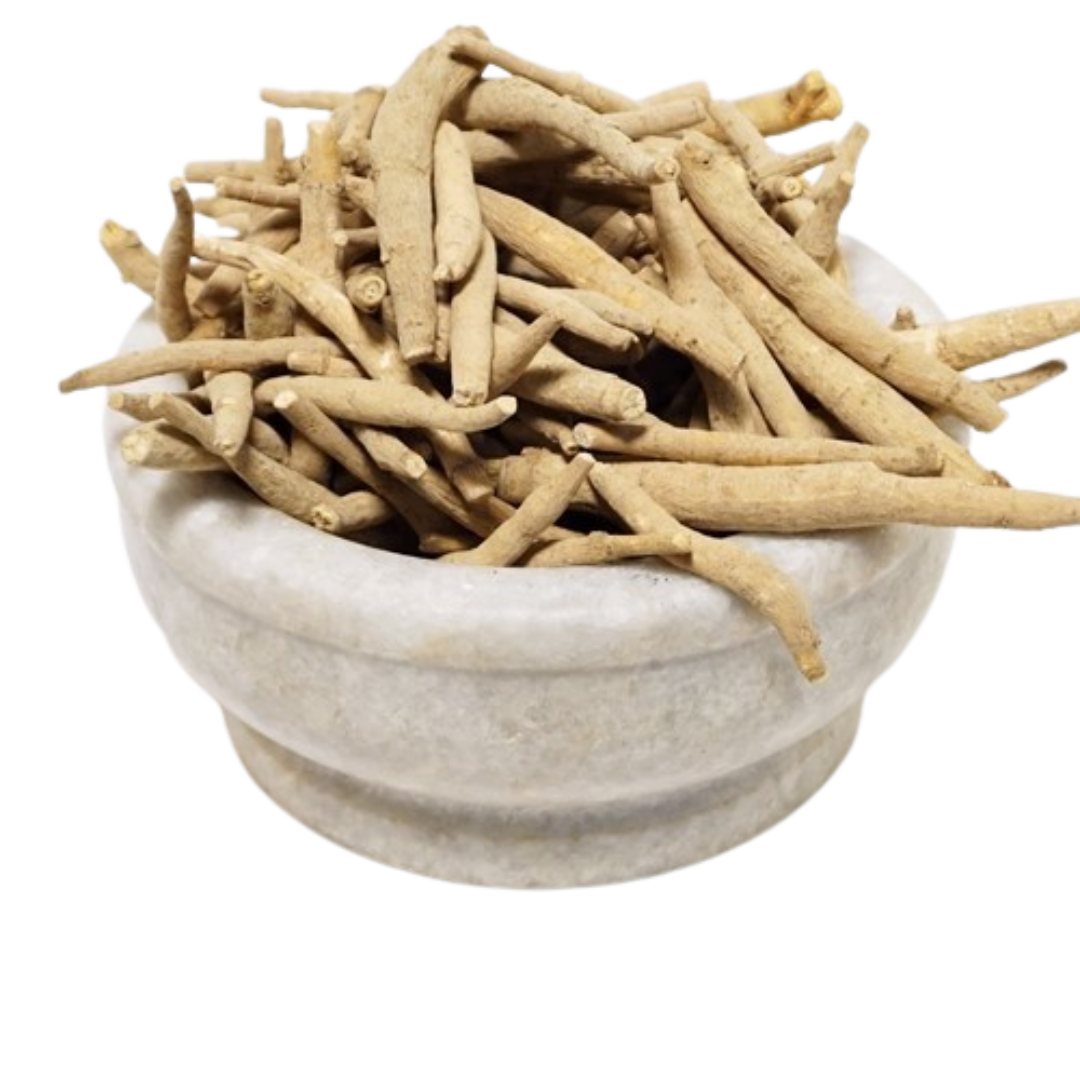 Ashwagandha dried roots in a stone bowl — Jadibuti Store