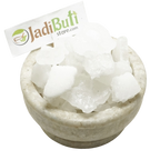 Bhimseni Kapoor white crystalline pieces in a stone bowl — Jadibuti Store