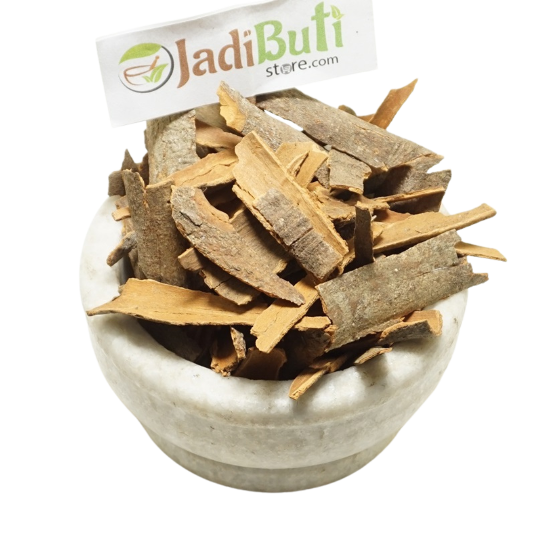 Dalchini irregular tan and brown cinnamon bark pieces in a stone bowl — Jadibuti Store