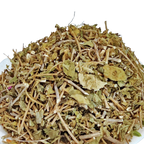Gudmar listed leaf material with leaf fragments and stalk-like pieces on a white rectangular plate — Jadibuti Store