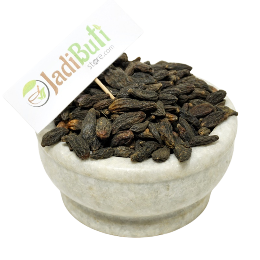 Natural Choti Harad Haritaki dark dried fruits in a stone bowl — Jadibuti Store