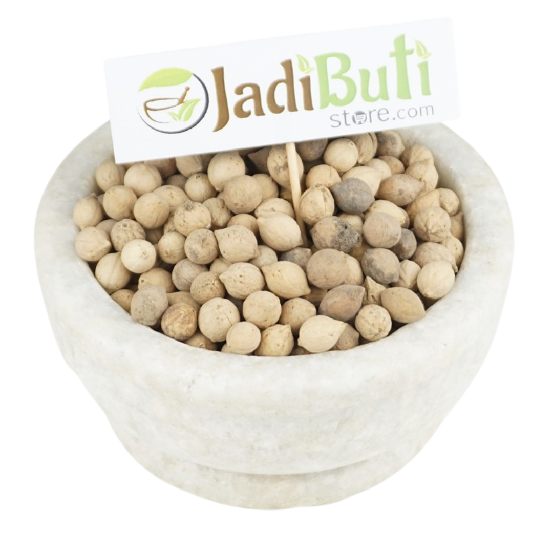 Putra Jeevak / पुत्रजीवक — beige-brown rounded material on a bowl