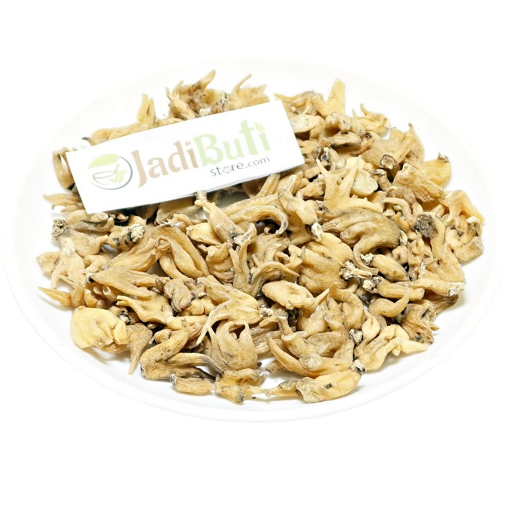 Salab Panja tan dried branched pieces on a white plate — Jadibuti Store