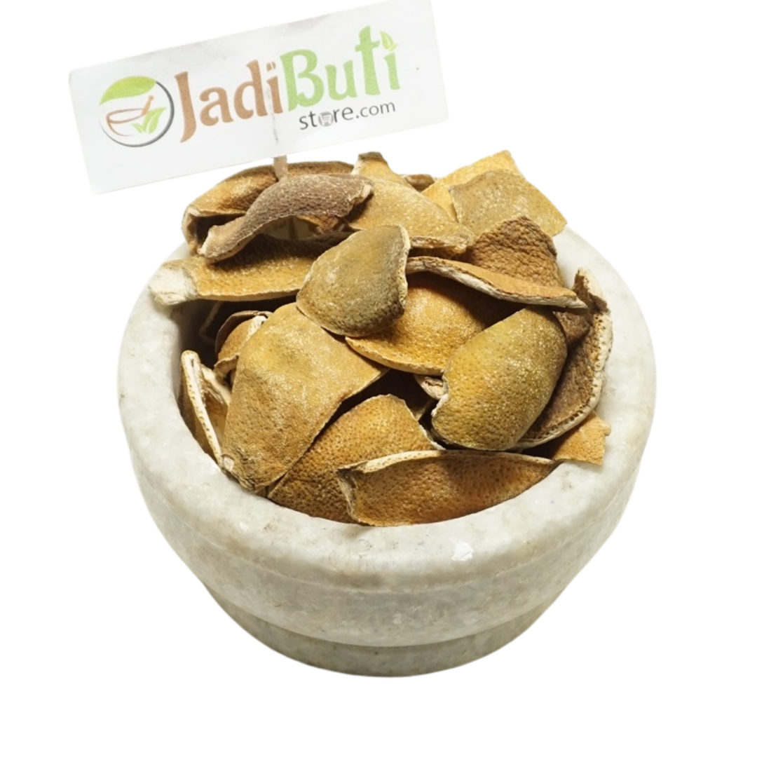 Natural dried Orange Peel / Santra Chilka pieces in a stone bowl — Jadibuti Store
