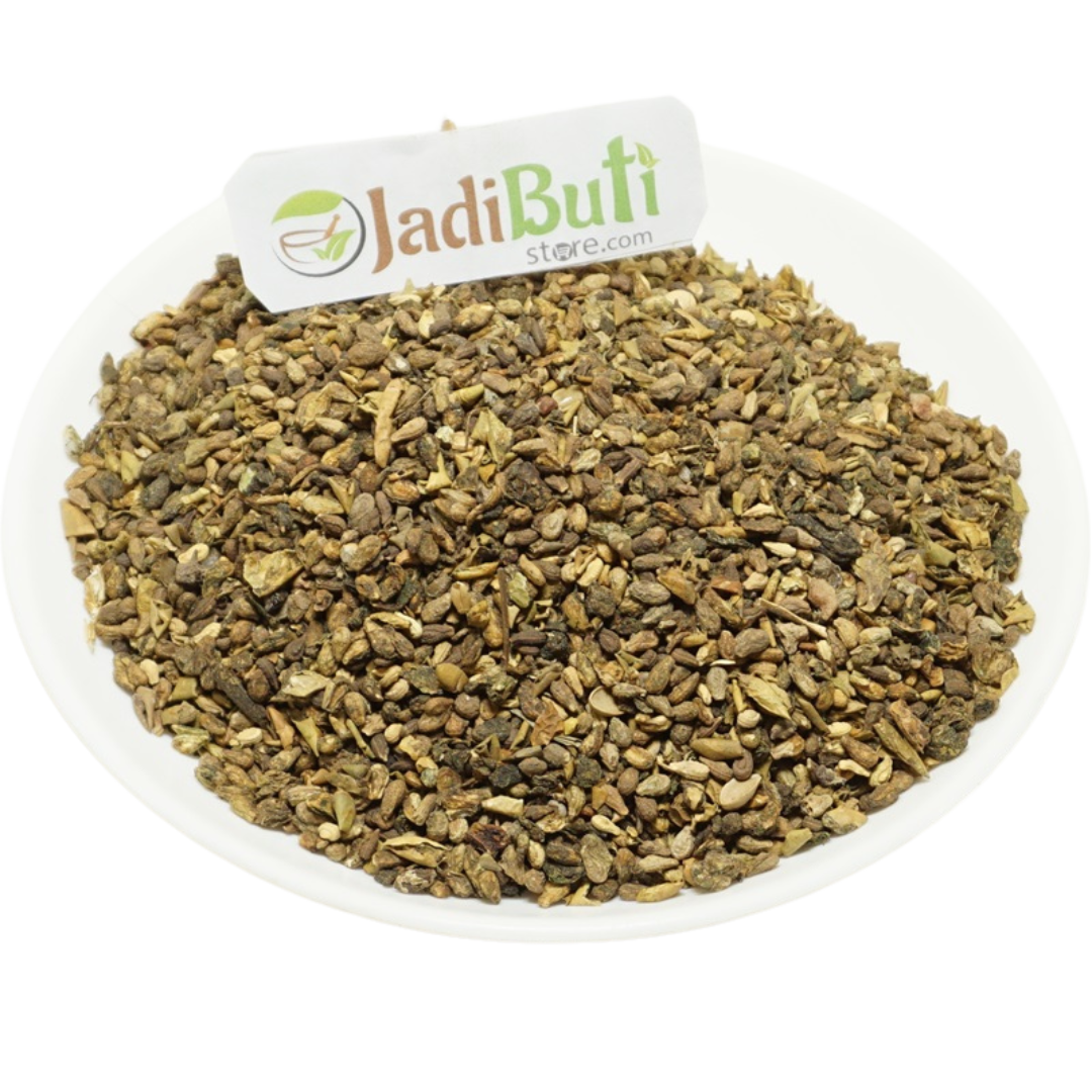Shivlingi Beej / शिवलिंगी बीज — tan-brown seed material on a round plate