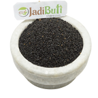 Mota Tukmaria Sabja dark seeds in a stone bowl — Jadibuti Store