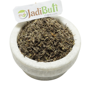 Tulsi Patta dried leafy material with stem fragments in a stone bowl — Jadibuti Store